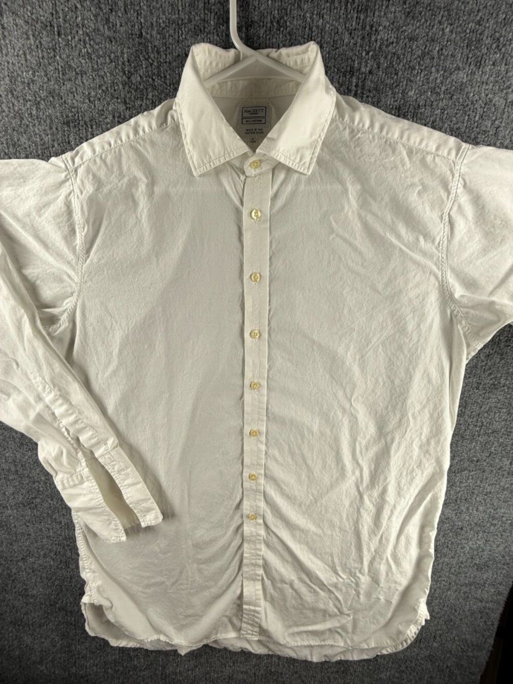 Hackett London White All Cotton Size 16 Button Up Shirt (41) Woven Long Sleeve